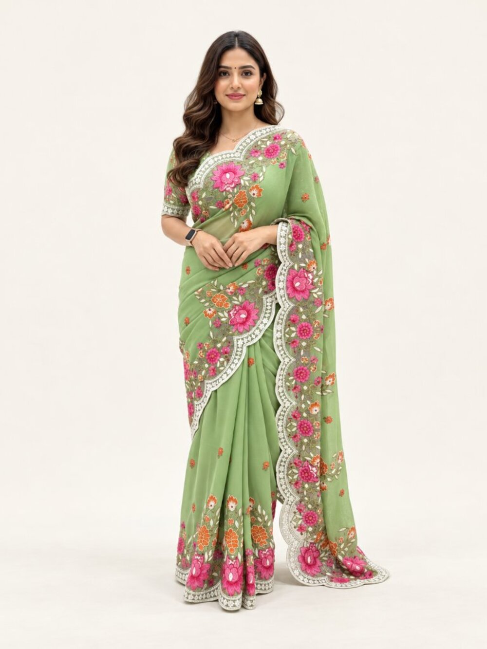 Crunchi Saree with Unstitched Blouse, Cultural Wear for Women